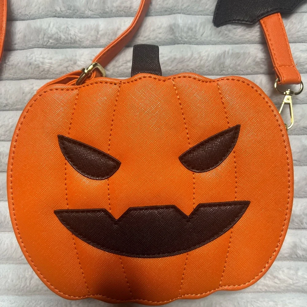 Orange Pumpkin Jack o lantern Crossbody Bag - Picture 2 of 9